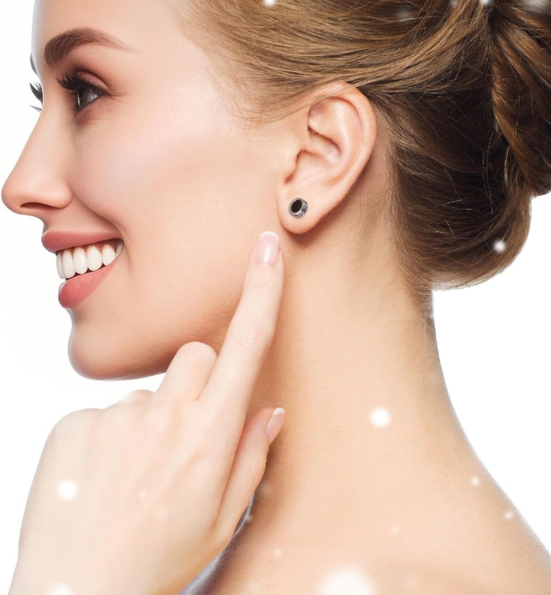 Silver deer Store أقراط مضادة للحساسية للرجال 2025، أقراط دراجة سوداء من الفولاذ الجراحي للرجال، شكل كعكة دائري من حبوب الجدار العظيم، جل أسود بعرض 0.4 بوصة - Image 3